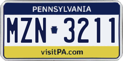 PA license plate MZN3211