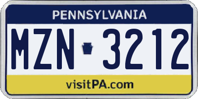 PA license plate MZN3212