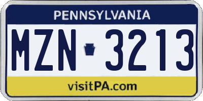 PA license plate MZN3213