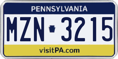 PA license plate MZN3215