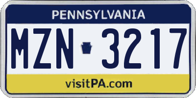 PA license plate MZN3217
