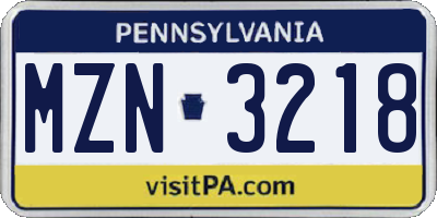 PA license plate MZN3218