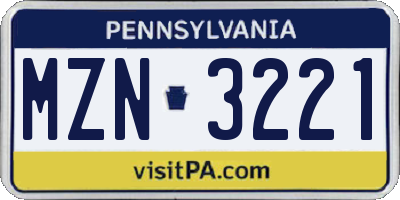 PA license plate MZN3221