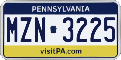 PA license plate MZN3225