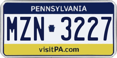 PA license plate MZN3227