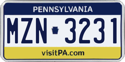 PA license plate MZN3231