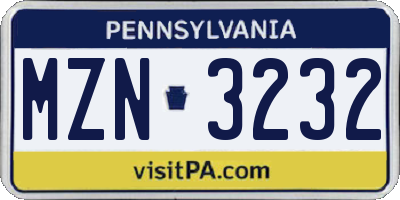 PA license plate MZN3232