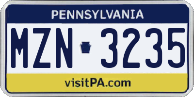 PA license plate MZN3235