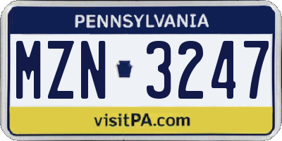 PA license plate MZN3247