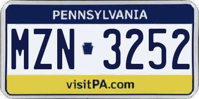 PA license plate MZN3252