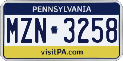 PA license plate MZN3258