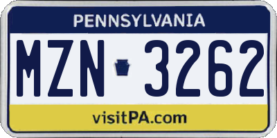 PA license plate MZN3262
