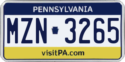 PA license plate MZN3265