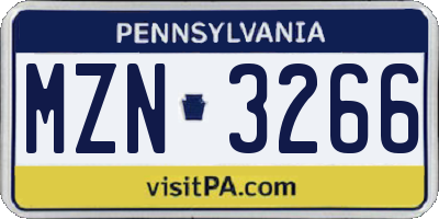 PA license plate MZN3266