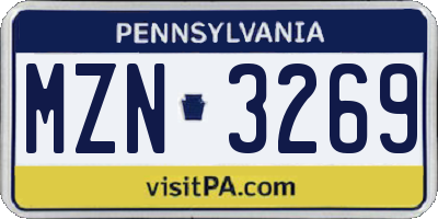 PA license plate MZN3269