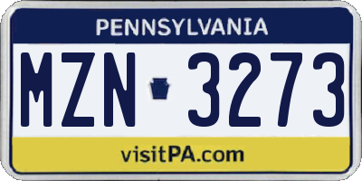 PA license plate MZN3273
