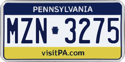 PA license plate MZN3275