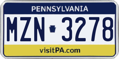 PA license plate MZN3278