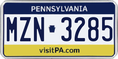 PA license plate MZN3285