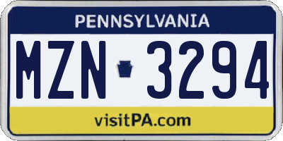 PA license plate MZN3294