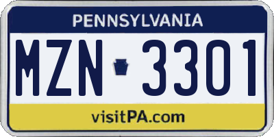 PA license plate MZN3301