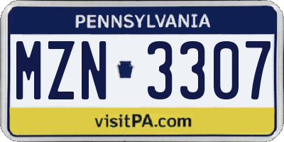 PA license plate MZN3307