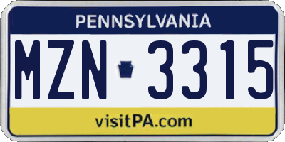 PA license plate MZN3315