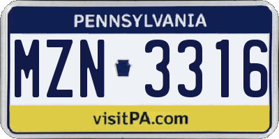 PA license plate MZN3316