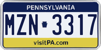 PA license plate MZN3317