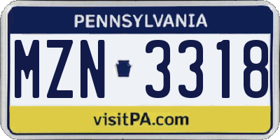 PA license plate MZN3318