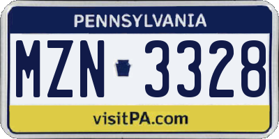 PA license plate MZN3328