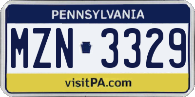 PA license plate MZN3329