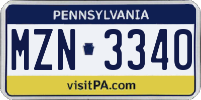 PA license plate MZN3340