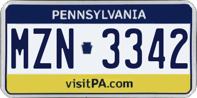 PA license plate MZN3342