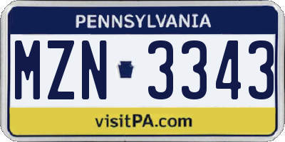 PA license plate MZN3343