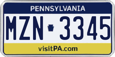 PA license plate MZN3345