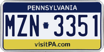 PA license plate MZN3351