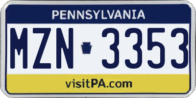 PA license plate MZN3353