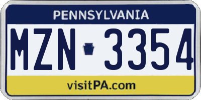 PA license plate MZN3354