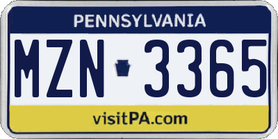 PA license plate MZN3365