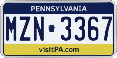 PA license plate MZN3367