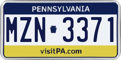 PA license plate MZN3371