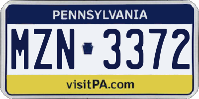 PA license plate MZN3372