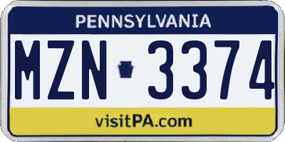 PA license plate MZN3374