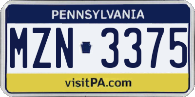 PA license plate MZN3375
