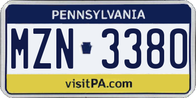 PA license plate MZN3380