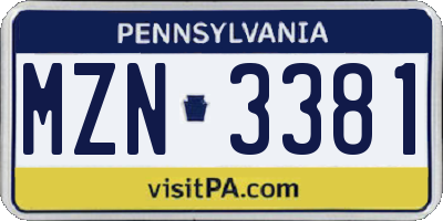 PA license plate MZN3381