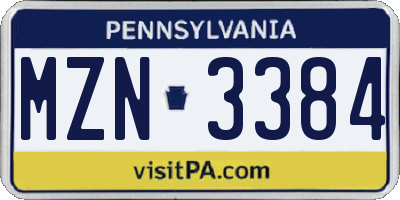 PA license plate MZN3384