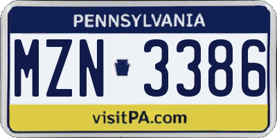 PA license plate MZN3386