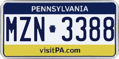 PA license plate MZN3388